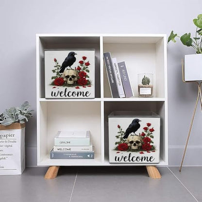 Raven Skull Roses Foldable Storage Box with Handle Organizer Containers for Home Office Clothes Office Supplies - color: style-1