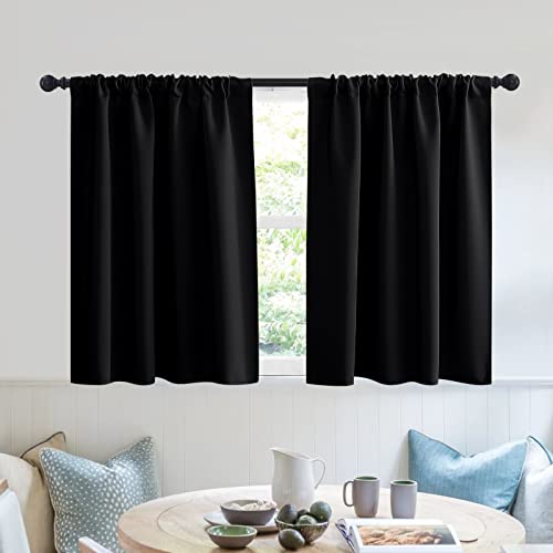 RYB HOME Blackout Privacy Bathroom Window Curtains, Short Thermal Insulated Heat Blocking Privacy Rod Pocket Half Window Curtain Tiers for Nursery Bedroom, Width 42 by Length 30, Black, 2 Panels - color: Black, size: 42"W x 30"L (Pack of 2)
