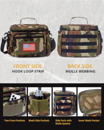 ATRIPACK Lunch Box for Men, Tactical Lunch Bag MOLLE Webbing Leakproof Insulated Lunch Cooler Women Adult Meal with Adjustable Shoulder Strap Lunch Pail - color: Camo Green, size: Medium