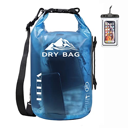 HEETA Dry Bag Waterproof for Women Men, 5L/10L/20L/30L/40L Roll Top Lightweight Dry Storage Bag Backpack with Phone Case for Travel Swimming Boating Kayaking Paddle Board Camping Beach Accessories - color: Blue, size: 5L