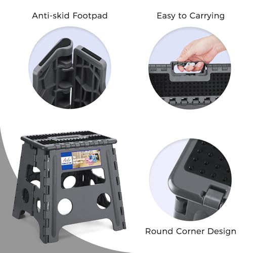 ACKO Folding Step Stool 13 inch Height Premium Heavy Duty Foldable Step Stools for Adults and Kids, Kitchen Plastic Small Collapsible Stepping Stool Hold Up to 300 LB Dot Grey (1 Pack) - color: Dot Grey, size: 13 Inch
