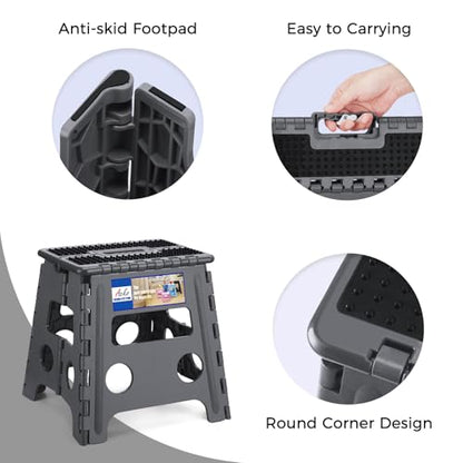 ACKO Folding Step Stool 13 inch Height Premium Heavy Duty Foldable Step Stools for Adults and Kids, Kitchen Plastic Small Collapsible Stepping Stool Hold Up to 300 LB Dot Grey (1 Pack) - color: Dot Grey, size: 13 Inch