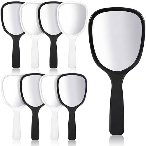 Jetec 8 Pcs Small Handheld Hand Mirrors 1X Compact Travel Makeup Mirror 3.15 x 7.09 in Mini Handheld Cosmetic Kid Mirror for Girl DIY Crafts Classroom Party Salon Favors (Black,White) - color: Black, White