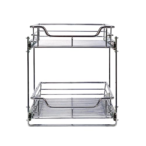 Household Essentials Chrome-Plated Steel Dual-Tier Slide-Out Organizer - size: 15" - Extended, style: Dual Slide