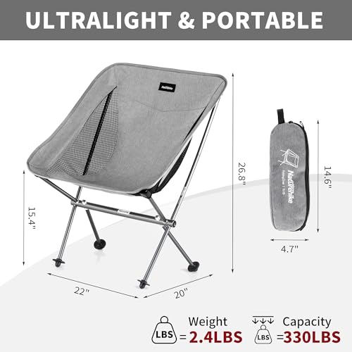 Naturehike YL05 Camping Chair, Ultralight Portable Camp Chair with Storage Bag, Compact Folding Beach Chair for Backpacking Hiking Fishing Picnic - color: Grey-upgraded