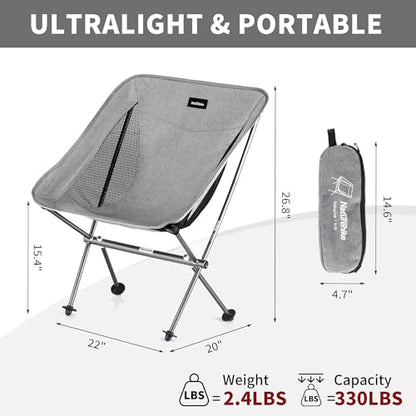 Naturehike YL05 Camping Chair, Ultralight Portable Camp Chair with Storage Bag, Compact Folding Beach Chair for Backpacking Hiking Fishing Picnic - color: Grey-upgraded