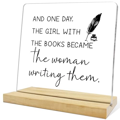Writer Gifts for Women Men,the Girl With the Book Became the Woman Writing them Acrylic Sign for Home Office Desk Shelf - color: Purple