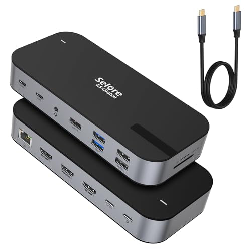 Selore USB C Dock 3 HDMI, Triple Monitor Docking Station, 16-in-1 Laptop Docking Station 3 Monitors with Triple HDMI, 10Gbps USB A/C 3.1, 100W PD, Ethernet, USB C Hub, USB C Dongle for Windows Mac - color: Black Gray