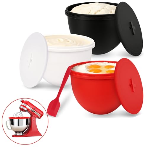 3-Pack Silicone Bowl Liners for KitchenAid Mixer, 5 Qt Tilt-Head Bowl Inserts with Airtight Lids & Scraper Spatula, Reusable Mixing Liners for Efficient Baking & Food Storage