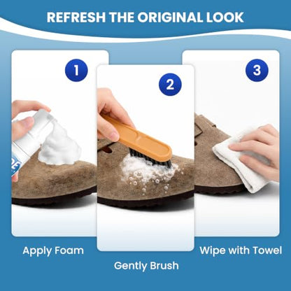 Suede Shoe Cleaner, Color-Safe Foam Cleaner for Suede & Leather Shoes - Removes Dirt, Stains & Water Spots