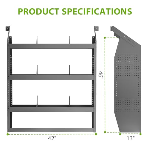 Cargo Van Shelving System 42" L x 13" W x 46" H, Sturdy Steel Van Storage Shelves for Ford Transit, NV200, Chevy City Express, RAM Promaster City, Cargo Van Organizer Racks. - size: 42" L x 13" W x 46" H