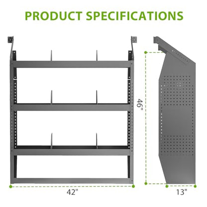 Cargo Van Shelving System 42" L x 13" W x 46" H, Sturdy Steel Van Storage Shelves for Ford Transit, NV200, Chevy City Express, RAM Promaster City, Cargo Van Organizer Racks. - size: 42" L x 13" W x 46" H