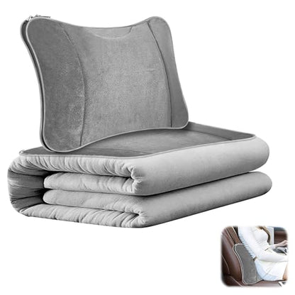 Loyala 3-in-1Travel Blanket and Lumbar Support Pillow, Foldable Compact Airplane Travel Blanket Functioned as Lumbar Support Pillow, Multi-Purpose for Office Car and Travel Comfort and Warmth (Gray)