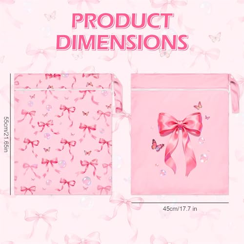 2 Pcs Large Travel Laundry Bags Waterproof Wet Dry Bag, Washable Dirty Clothes Bags for Travel，Drawstring, Bathing Suit, Workout, Gym Clothes Laundry, Swimming Pool & College Dorm, Pink Butterfly Bow - color: Pink Butterfly Bow