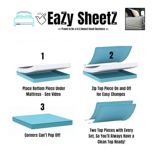 Eazy Sheetz®: Fitted Sheets That Won't Pop Off | Zipper Sheets, Stay-On Sheets, Fitted Zipper Sheets, Zip On Sheet Design (Gray) Crisp Cotton - Twin 38X75X10 Regular (9-11 inch Depth) TWR10G - color: Gray (Crisp Cotton), size: Twin 38X75X10 Regular (9-11