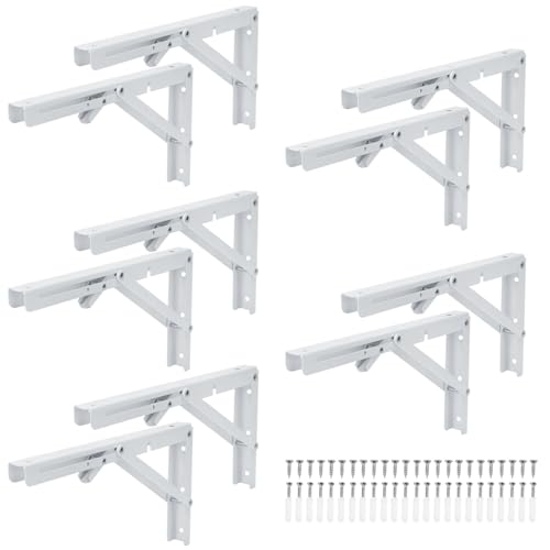 10 Pack 12 Inch White Folding Shelf Brackets with Screw, Collapsible Shelf Bracket Wall Mounted, Heavy Duty Folding Shelf Brackets for Wood Shelves, Wall-Mounted Tables & More - size: 10 Pack 12 Inch White