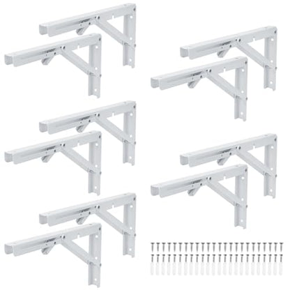 10 Pack 12 Inch White Folding Shelf Brackets with Screw, Collapsible Shelf Bracket Wall Mounted, Heavy Duty Folding Shelf Brackets for Wood Shelves, Wall-Mounted Tables & More - size: 10 Pack 12 Inch White