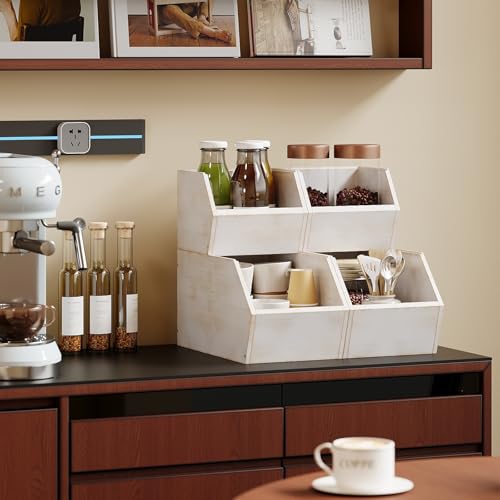 Trironsun 2 Set Bamboo Pantry Storage Bins Wood Stackable Baskets Potato and Onion Storage Bins Fruits Vegetable Bread Organization for Kitchen Counter