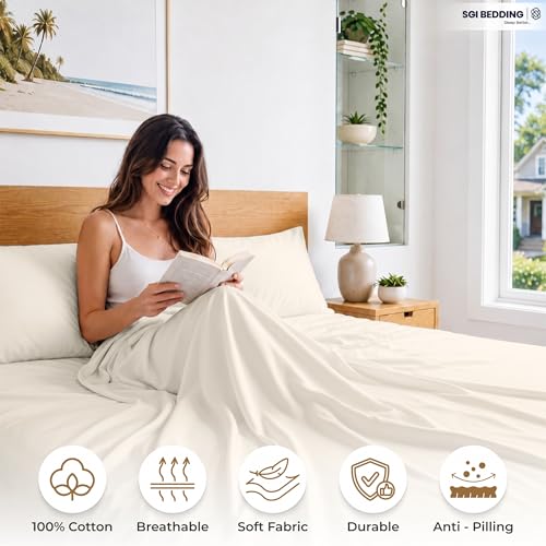 SGI bedding 100% Egyptian Cotton Sheets Full XL Size – 600 Thread Count Sheets Set, Soft, Cooling, 15" Deep Pocket, Luxury Hotel Bedding, Breathable, Durable - Butter - color: 05 - Ivory, size: Full XL
