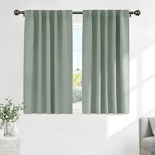 Pony Dance Short Black Out Curtain Panels for Basement, Small Drapes for Bathroom, Thermal Insulated Tiers for Basement, 34x45 inch, 2 Window Curtain Panels, Sage Green - color: Sage Green, size: 34"W x 45"L (Pack of 2)