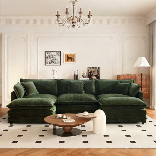SoarFlash Chenille Sectional Sofa, Comfy L Shaped Modular Coush Sofa with Ottoman, Modern 3 Seat Couch Deep Seat Sofa Set for Living Room,Green - color: Green, size: 3 Seat+2 Ottoman
