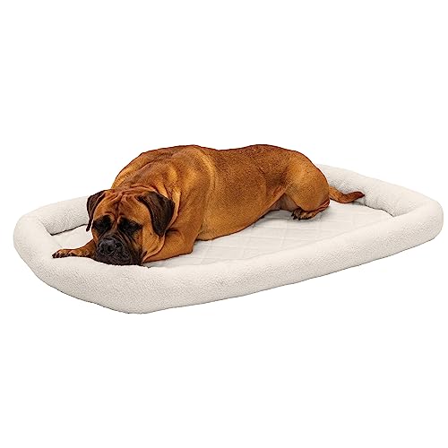 Furhaven Dog Bed for Large Dogs, 100% Washable, Sized to Fit Crates - Sherpa Fleece Bolster Crate Pad - Cream, Jumbo/XXL - color: Cream, size: Jumbo (XX-Large)