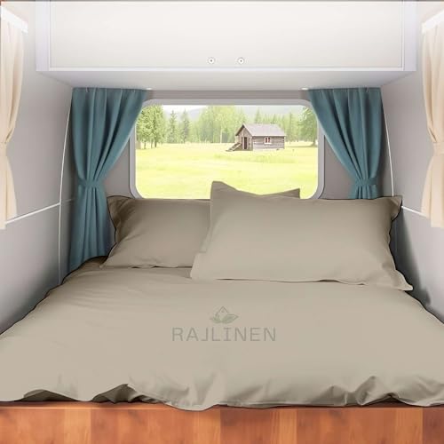 Rajlinen Short Queen RV Camper Sheet Set (60x75) – 100% Egyptian Cotton, Soft & Cooling, 16” Deep Pocket Fitted Sheet, Luxury Hotel Quality Bedding for RVs, Campers & Motorhomes (Beige Solid) - color: Beige Solid, size: Short Queen (60X75)