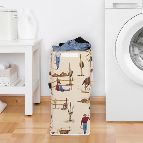 Sweet Jojo Designs Tan Brown Western Cowboy Boy Laundry Hamper Foldable Dirty Clothes Basket with Handles Baby Nursery Kid Bedroom Teen Bathroom Wild West Southern Country South Horse Steer Cow Animal - color: Western