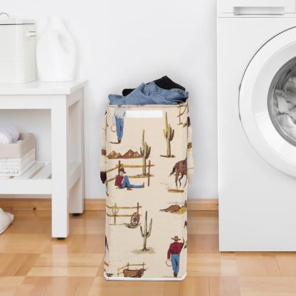 Sweet Jojo Designs Tan Brown Western Cowboy Boy Laundry Hamper Foldable Dirty Clothes Basket with Handles Baby Nursery Kid Bedroom Teen Bathroom Wild West Southern Country South Horse Steer Cow Animal - color: Western