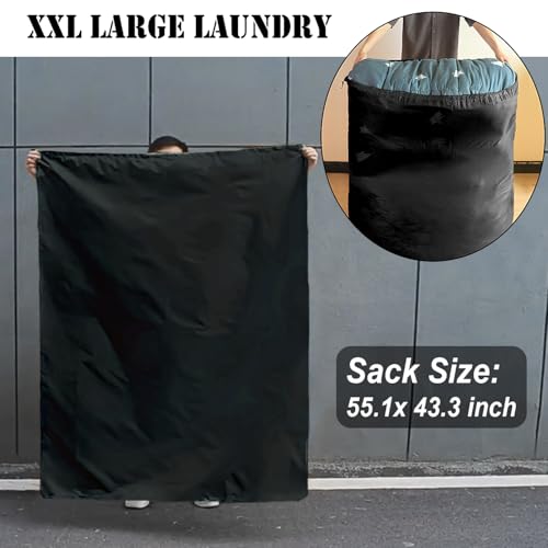 2pack Extra Large Laundry Bag 55x43.3" + Silicone Tote Handle, Heavy Duty Oxford Dirty Clothes Travel Drawstring Bags Storage Sack, Easy fit Laundry Hamper and Basket (Machine Washable, Black) - color: 2 Black