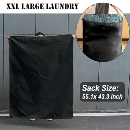 Extra Large Laundry Bag 55"x43.3" + Silicone Tote Handle, Heavy Duty Oxford Fabric Dirty Clothes Travel Drawstring Bags Storage Sack, Easy fit Laundry Hamper or Basket (Machine Washable, Black) - color: 1 Black