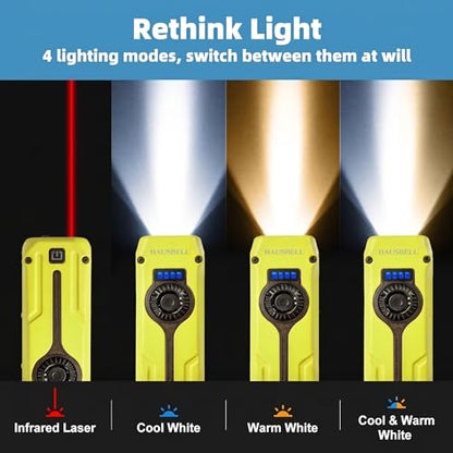HAUSBELL Flat EDC Flashlight,1800 Lumen UV Magnetic Rechargeable Pocket | Stepless Dimming Dial,Stainless Steel Body,RGB+UV,USB-C Fast Charge,Magnetic Base,Waterproof, for Work,Camping & Emergency - color: Yellow