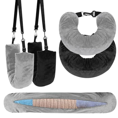 2-Pack Stuffable Travel Neck Pillow, Velvet Travel Pillow for Extra Luggage, Stuffable Pillow with Adjustable Neck Size, Travel Essentials,Packable Airplane Travel Pillow, No Filler