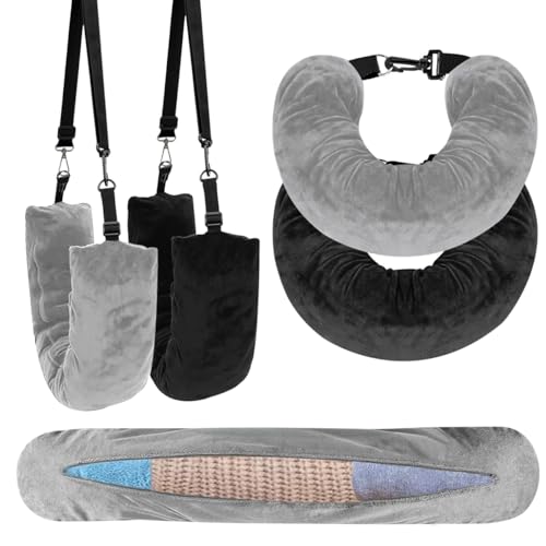 2-Pack Stuffable Travel Neck Pillow, Velvet Travel Pillow for Extra Luggage, Stuffable Pillow with Adjustable Neck Size, Travel Essentials,Packable Airplane Travel Pillow, No Filler