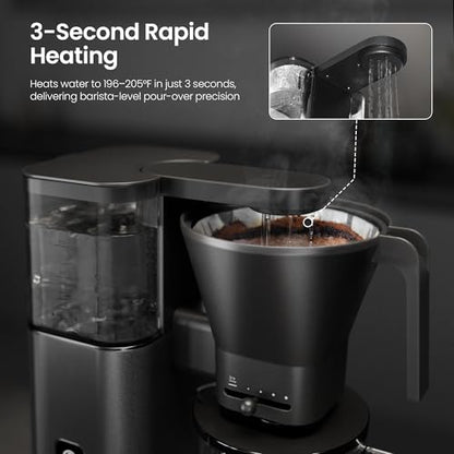 Kismile SCA-Certified 8 Cup Drip Coffee Maker, Pour Over Coffee Machine with 3s Instant Heat 197–205℉, Adjustable Flow Control, Removable Water Tank, Deep Cold Brew & 40 Min Keep Warm (Dark Grey) - color: Dark Gray