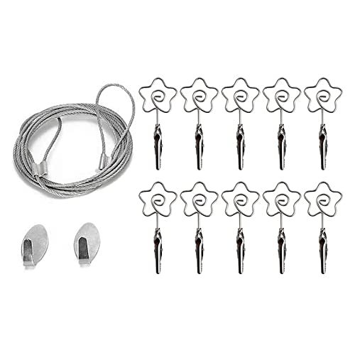 Multi-Purpose Steel Wall Hanging Photo Display Cable Wire Rod with 12 Adjustable Clips for Hanging Photos Notes Postcard and Artworks (Flower) - size: Flower