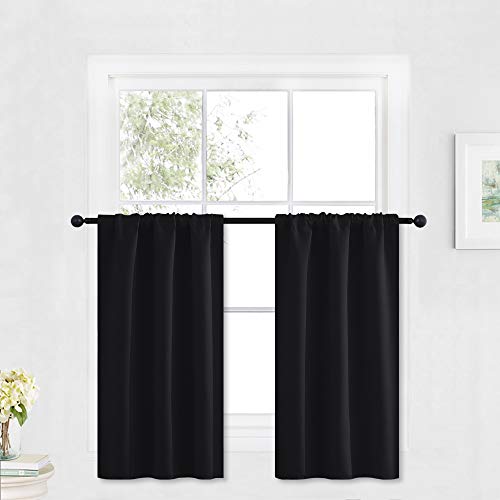 RYB HOME Blackout Cafe Curtains 30 inch Length, Short Light UV Heat Blocking Energy Saving Privacy Curtain Tiers for Basement Bathroom Kitchen Window, Width 29 by Length 30, Black, 2 Panels - color: Black, size: 29"W x 30"L (Pack of 2)
