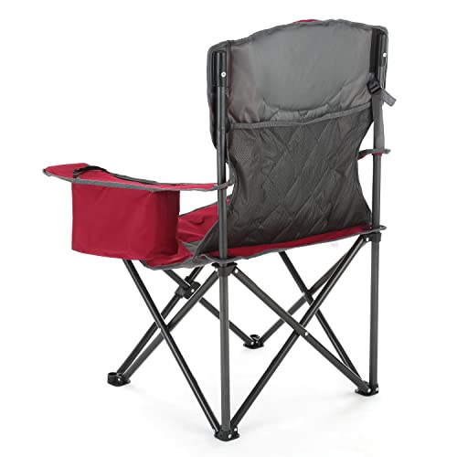 ARROWHEAD OUTDOOR Portable Deluxe Folding Camp Quad Chair w/Headrest, Glass & Cup Holders, Armest 6-can Cooler, Heavy Duty Carry Bag, 550 lbs Weight Capacity - color: Burgundy Red