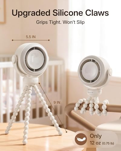 SWEETFULL Portable Stroller Fan, Pinch-Proof Baby Fan, 5-Speed Quiet Mini Clip on Fan, USB-C Rechargeable Battery, LED Display for Car Seat, Crib & Travel - Cream - color: Cream