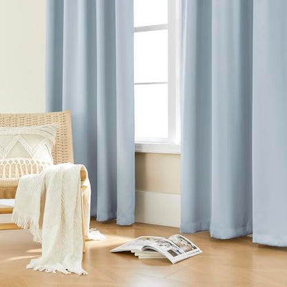 SHINELAND Light Blue Black Out Curtains 72 Inch Long, Thermal Insulated Room Darkening Pleated Drapes for Bedroom Living Room - color: Light Blue, size: 52"W x 72"L (Pack of 2)