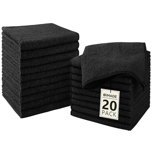 UNIMADE Washcloths - 20 Pack - Face Towels (12" x 12"), Highly Soft Wash Cloths and Hand Towels, Fast Drying Multi-Purpose Microfiber Cleansing Cloths for Bathroom, Hotel, Spa, and Salon - Black - color: Black, size: 20Pack