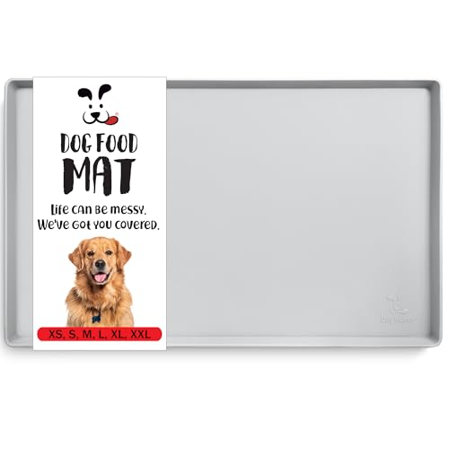DogBuddy Dog Food Mat – Waterproof Dog Bowl Mat for Food and Water, Silicone Pet Feeding Mats for Floors, Non-Slip Placemat with High Edges for Dogs Bowls, Puppy Essentials (Small: 19"x12", Mist) - color: Mist, size: Small: 19" x 12"