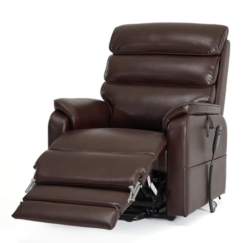 DYNOX Dual Motor Power Lift Recliner Chair for Tall Man, Lay Flat Lift Chair with Extended Footrest, Infinite Position Reclining, Heat & Massage, Faux Leather, 350 lbs Support, Brown, 9198L - color: Faux Leather Brown, size: Medium - Tall