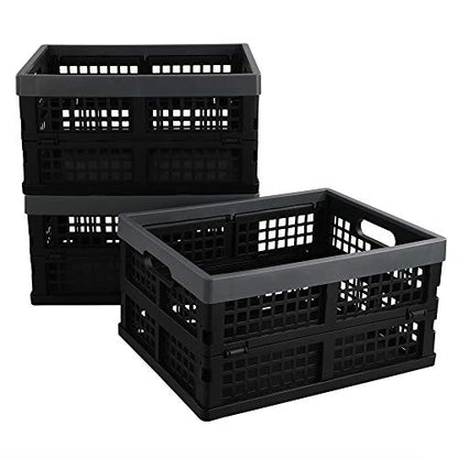3-Pack 15 L Plastic Collapsible Crate, Folding Storage Baskets, Black