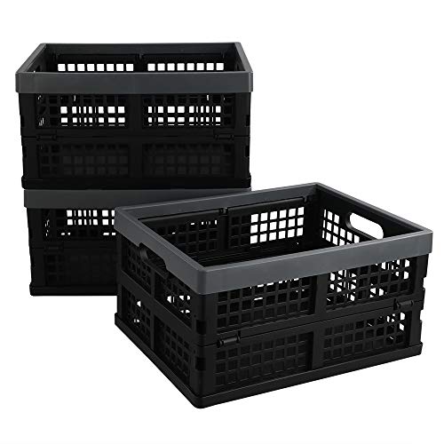 3-Pack 15 L Plastic Collapsible Crate, Folding Storage Baskets, Black