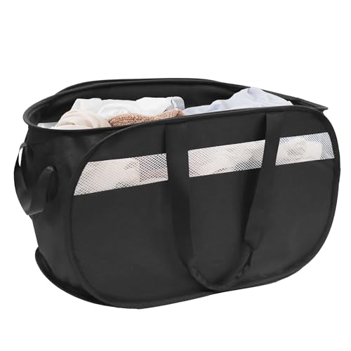 Collapsible Laundry Baskets, Foldable Tear Proof Pop Up Hamper with Reinforced Carry Handles, Durable Laundry Hamper for Home, Laundry, Bathroom, Dorm or Travel (Black) - color: Black(Cationic), size: 1 Pack