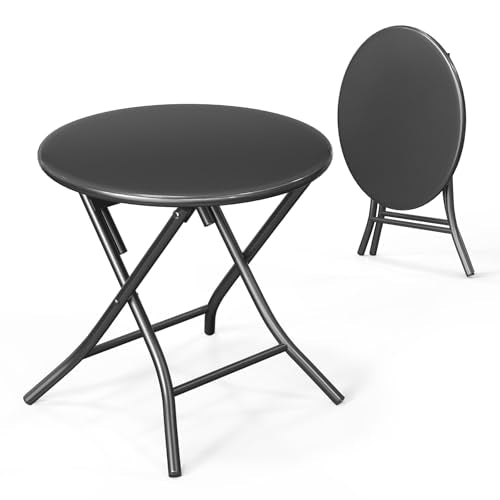 VINGLI Patio Metal Folding Side Table, Portable Small Outdoor Folding Round Table, Perfect for Indoor and Outdoor Spaces Like Balconies, Backyards, Porches, and Patios.Black（1 Pack） - color: Black