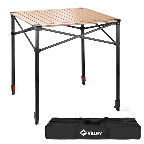 VILLEY Folding Camping Square Table with Carry Bag, Lightweight Aluminum Adjustable Square Table for Outdoor, Camping, Picnic, Backyards, BBQ, Large - color: Gold, size: Large