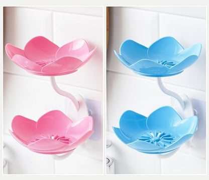 2 Pack Soap Dish Soap Holder for Shower Double Layer Suction Cup Wall Mounted NO-Drilling Self Draining Removable Bar for Shower Bathroom Bathtub Kitchen，Pink+Blue - color: D-pink+blue.
