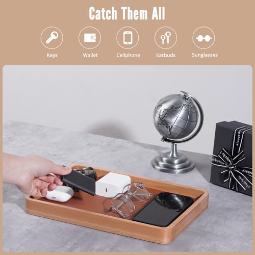 ProCase Wooden Valet Tray for Men, Wood Catch-All EDC Organizer, Fathers Day Gift, Nightstand Entryway Bedside Dump Holder for Wallets, Keys, Watches, Phones, Loose Change, Trinkets -LightBrown - color: Light Brown